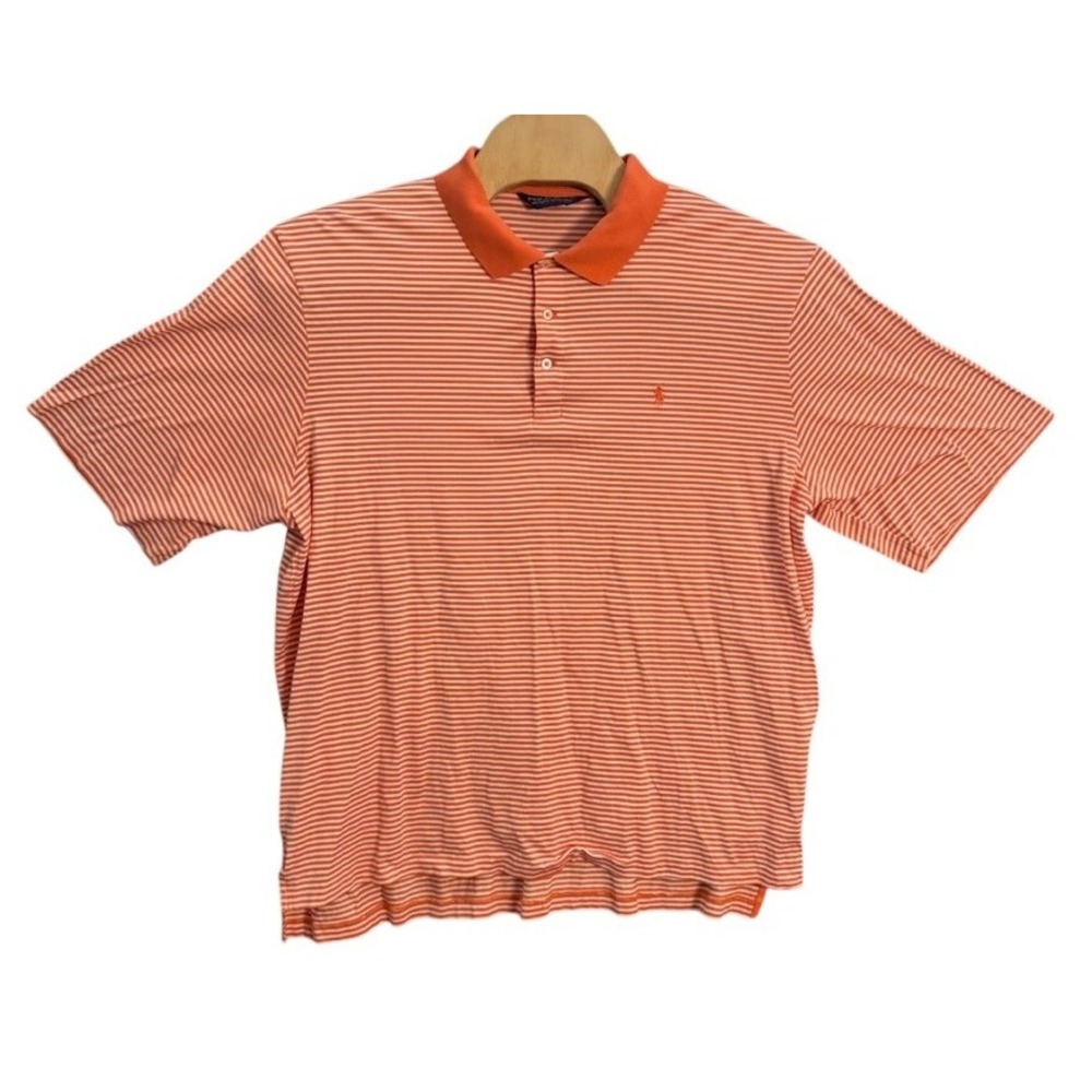Polo Golf Ralph Lauren Mens XXL Orange White Striped Pima Cotton Polo Shirt